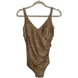 VINTAGE Gottex Faux Wrap One Piece Swimsuit Gold